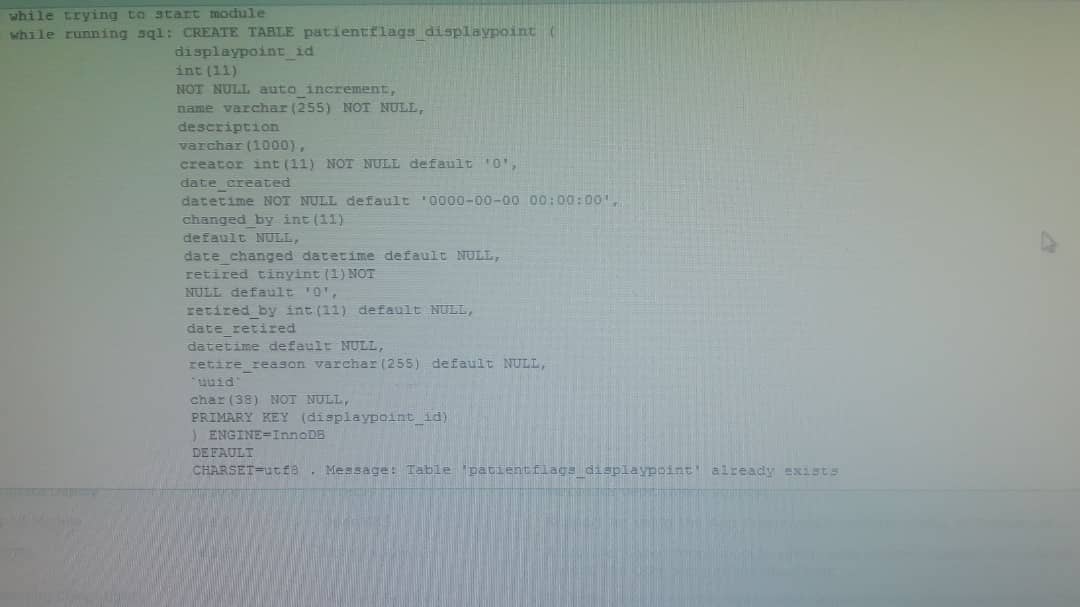 Error creating table patientflags_displaypoint